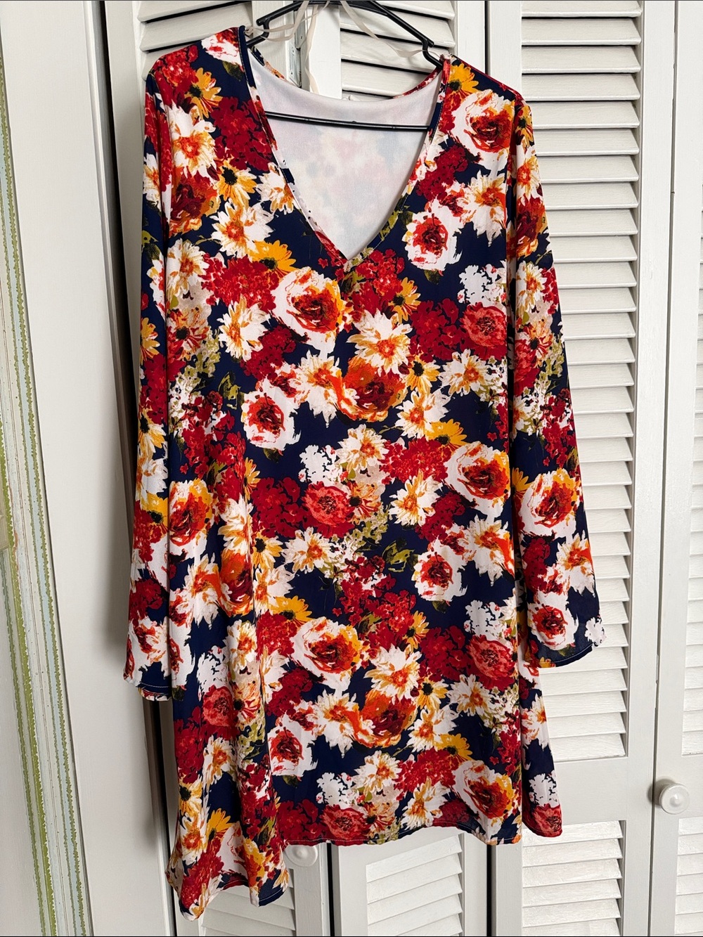 Pinkblush Navy Floral V-Neck A-Line Dress with Red & White Blooms